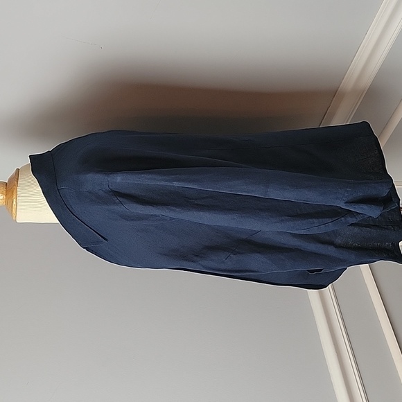 TALBOTS Navy Blue 100% Irish Linen Button Down Patch Pocket Ruffle Cuff Blouse - Picture 2 of 10